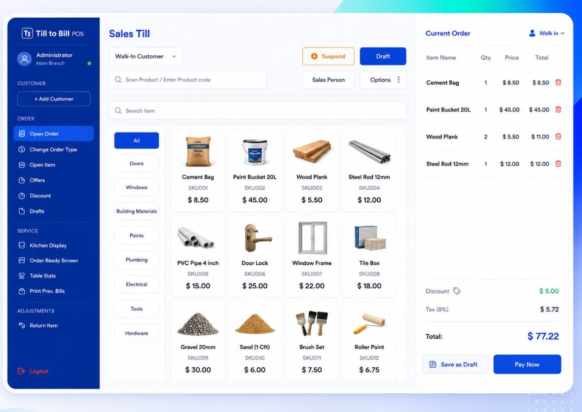 The retail till screen